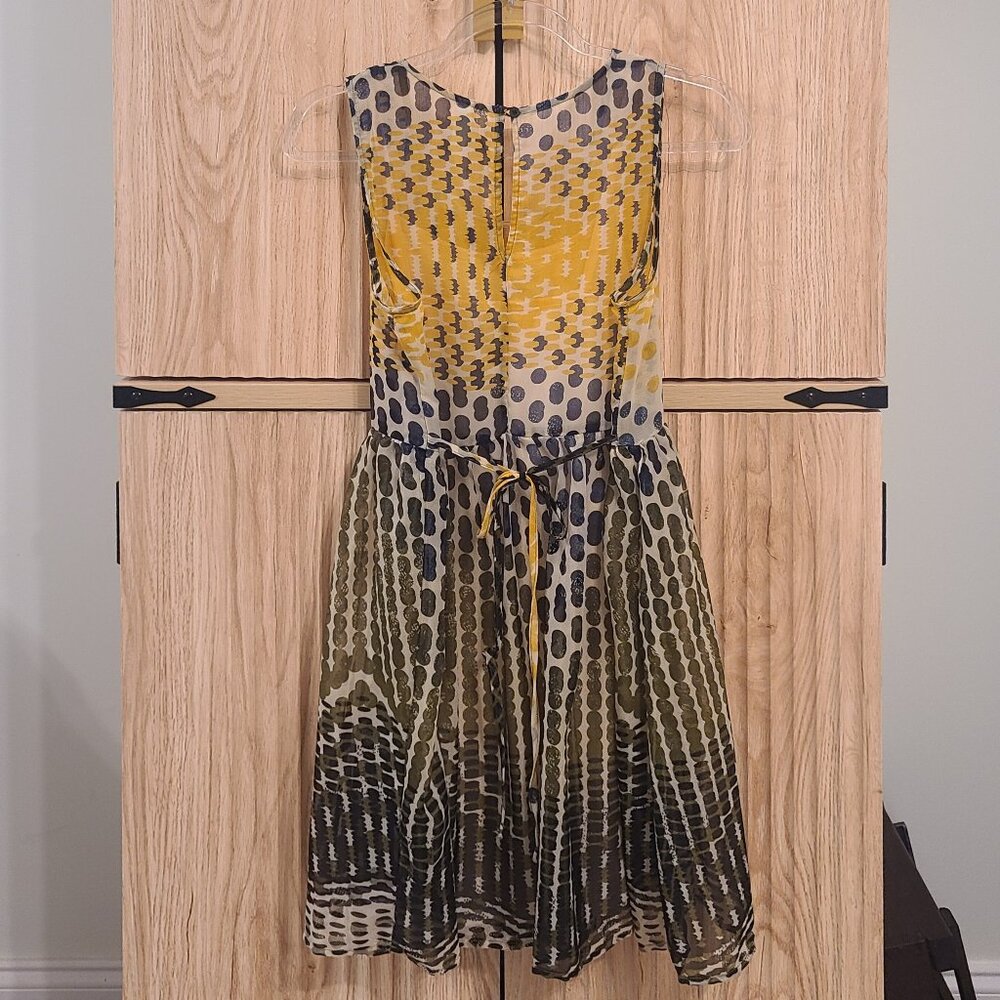 Xhilaration Yellow, Olive, Navy Polka Dot Sleeveless Fit & Flare Dress – Size M - Picture 3 of 14